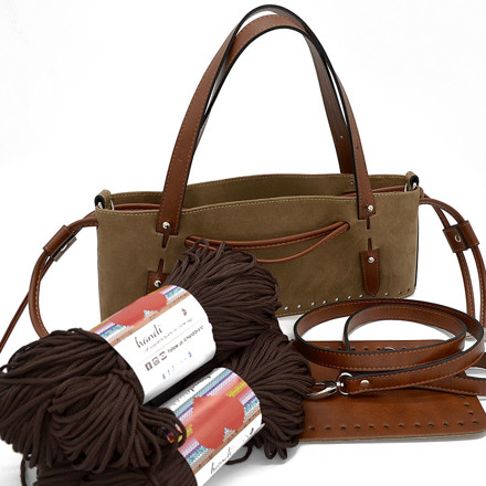 Picture of Kit Suede GLORIA with Two Handles and Two Draw Cords with Stopper, Biege with 600gr Heart Brown