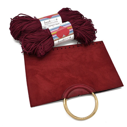 Picture of Kit Fold Lady, Bordeaux Suede with Bronze Metal Handles and 400gr Hearts Cord yarn, Bordeaux-234