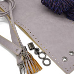Picture of Kit Pouch Bag ERATO, Vintage Lilac Gray with Shoulder Strap, Tassels, Metal Accessories and 350gr Heart Yarn