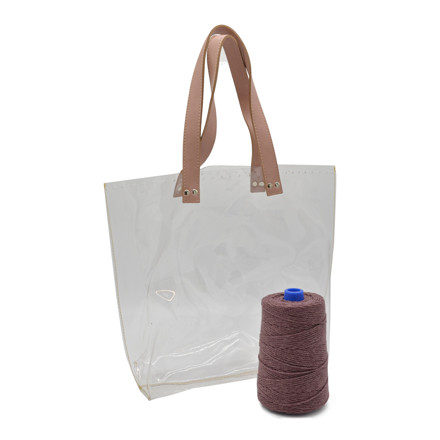 Picture of Kit Clear Bag Base with Handle, 25x40cm, Pink Ripe Apple with 350gr Fibra Cord Yarn in Rippe Apple