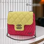 Picture of Kit Quilted Pale Yellow Bag with 600gr Capri Cord Yarn, Fuchsia