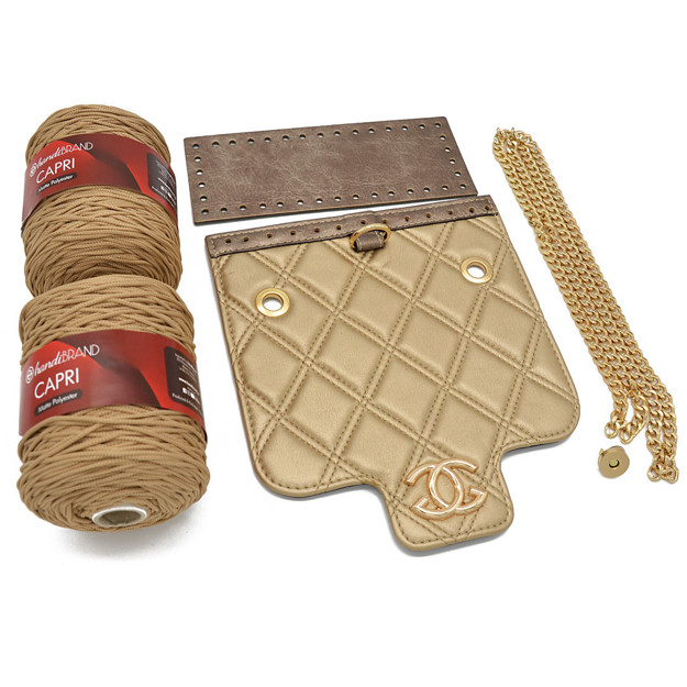 Picture of Kit Quilted Gold Bag with 600gr Capri Yarn, Cigar