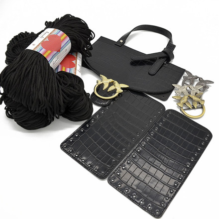 Picture of Kit Birdy Cover with Side Panels, Black Crocodile with 600gr Hearts Cord Yarn, Black