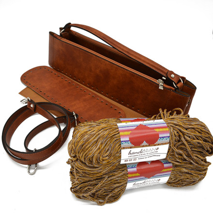 Picture of Kit Junie Upper Frame with Wrist Handle, Two Cases with Zipper 35cm, Vintage Tabac with 600gr Heart's Yarn, Multicolor Biege