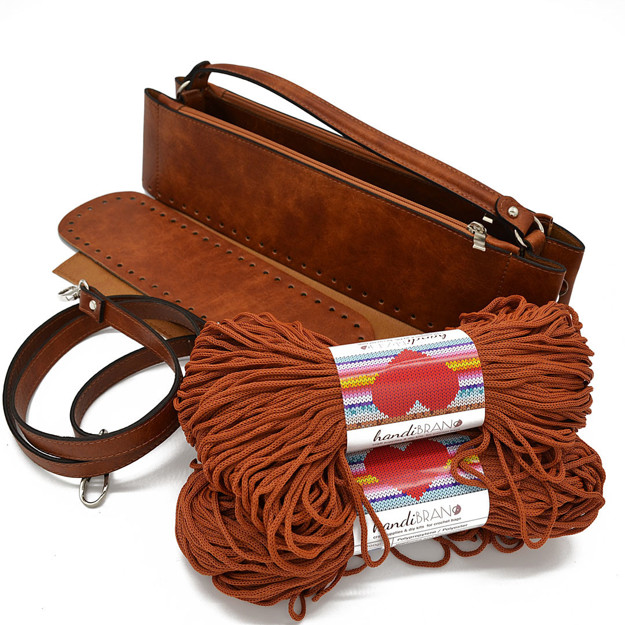 Picture of Kit Junie Upper Frame with Wrist Handle, Two Cases with Zipper 35cm, Vintage Tabac with 600gr Heart's Yarn, Tabac