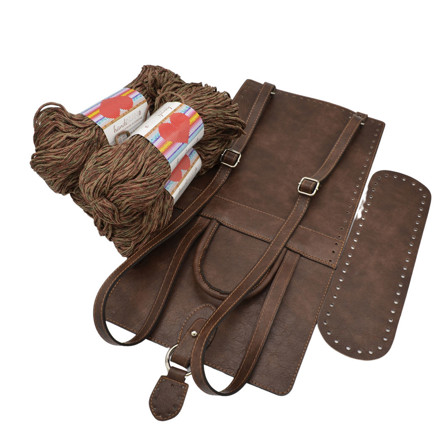 Picture of Kit Backpack Berry, Wood Brown Eco Leather Accessories with 800gr Heart Yarn, Military (827)
