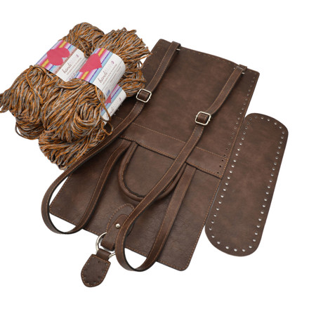 Picture of Kit Backpack Berry, Wood Brown Eco Leather Accessories with 800gr Heart Yarn, Multicolor Orange (839)