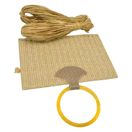 Picture of Kit Straw Fold, Biege  with Round Resin Handle and 100gr Raffia Cord Yarn, Multicolor Olive