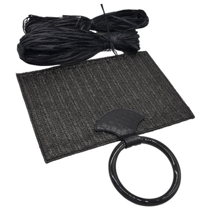 Picture of Kit Straw Fold Black  with Round Resin Handle and 100gr Raffia Cord Yarn, Black