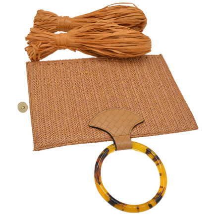 Picture of Kit Straw Fold, Tabac Camel with Round Resin Handle and 100gr Raffia Cord Yarn, Tabac