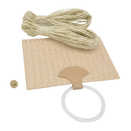 Picture of Kit Straw Fold Ecru with Round Resin Handle and 100gr Raffia Cord Yarn, Ecru