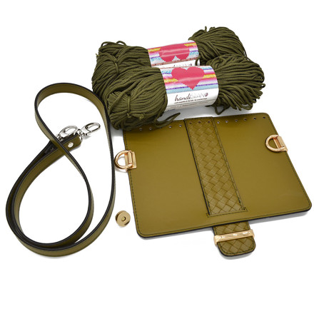 Picture of Kit MELLIA Bag Cover, 23cm Venetta Olive with 120cm Strap and 400gr  Hearts Cord Yarn, Khaki