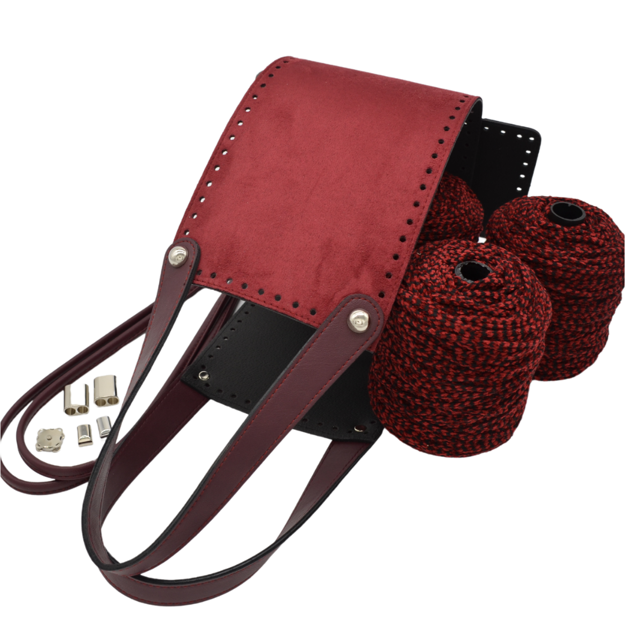 Εικόνα της Κιτ Style Mqueen Wool, Σουέτ Μπορντώ με Χεράκια και Ειδικό Πάτο και 900γρ Νήμα Wool Μπορντώ-Μαύρο Σενίλ