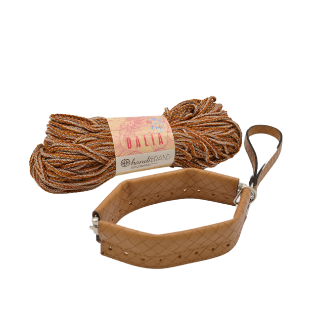Picture of Kit FLEX Purse, 20cm with Wrist Handle, Braided Camel with 200gr Dalia Yarn, Mustard-Biege(636)