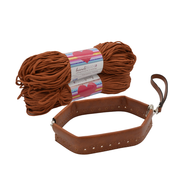 Picture of Kit FLEX Purse, 25cm with Wrist Handle, Vintage Tabac with 400gr Heart Yarn,Tabac