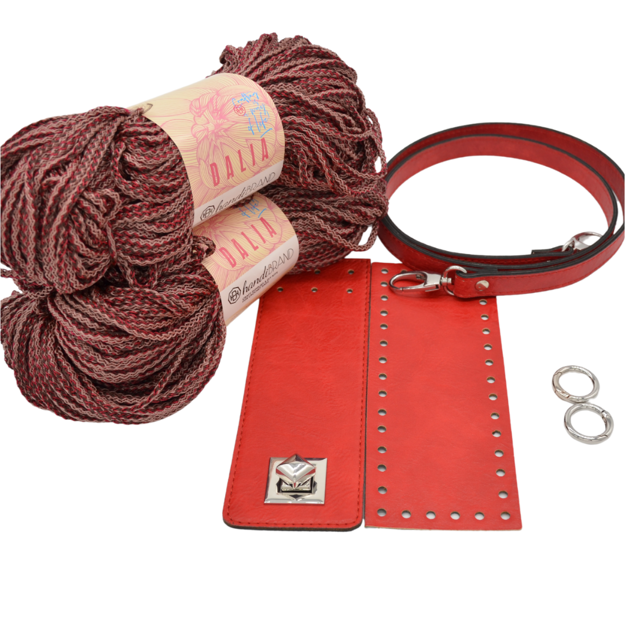 Picture of Kit Irilena Bag with Red Leather Accessories and 400gr Dalia Cord, Red-Khaki (640)