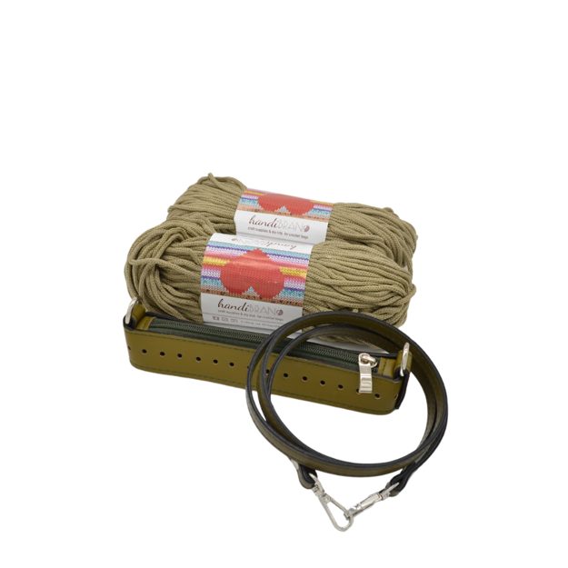 Picture of Kit Zipper Full 20 cm, Veneta Olive Green with 400gr Eco Heart Cord Yarn, Nude Pistachio (011)