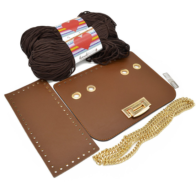 Picture of Kit Glamour Cover 25cm Brown with Metal Accessories and 400gr Hearts Cord Yarn, Brown
