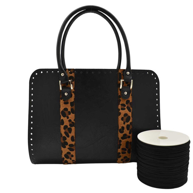 Picture of Kit Travel Tote Bag, Handibrand, Vintage Black, Pony Skin Strip & 500gr Catenella Cord Yarn, Black