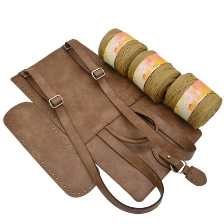 Picture of Kit Backpack Berry, Wood Brown Eco Leather Accessories with 900gr BEST Yarn, Biege