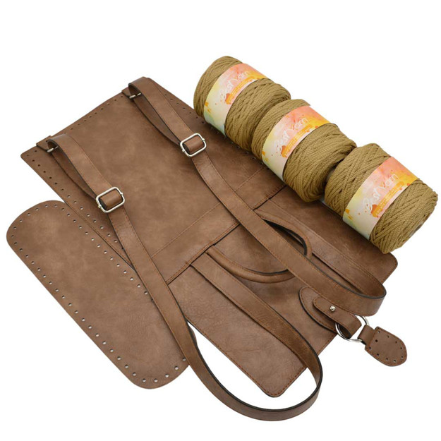 Picture of Kit Backpack Berry, Wood Brown Eco Leather Accessories with 900gr BEST Yarn, Biege