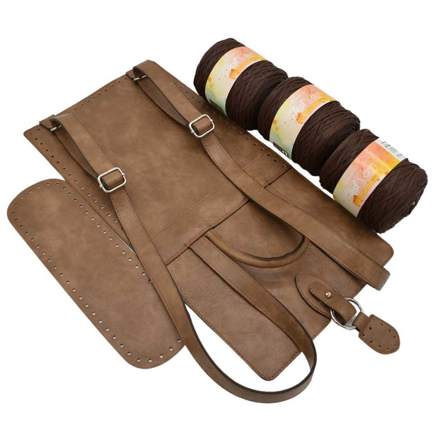 Picture of Kit Backpack Berry, Wood Brown Eco Leather Accessories with 900gr BEST Yarn, Brown