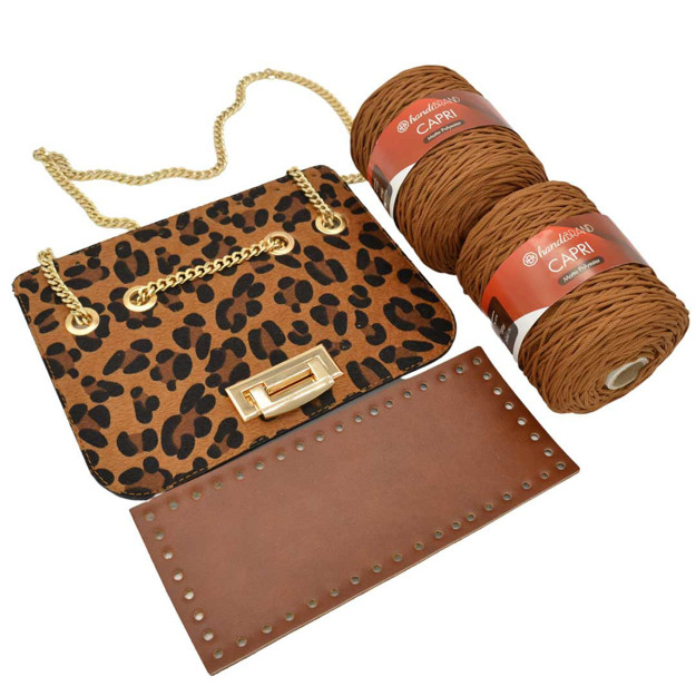 Picture of Kit Glamour Cover 25cm Pony Skin Tabac with Metal Accessories and 600gr Capri Yarn,Tabac