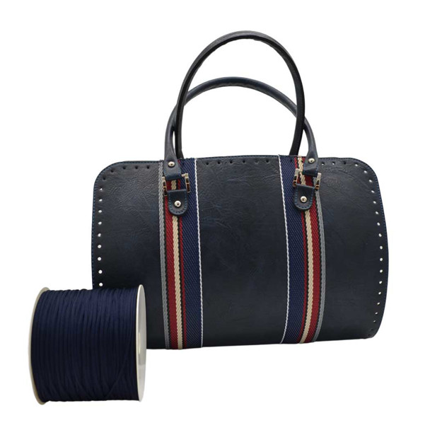 Picture of Kit Travel Tote Bag, Vintage Blue with Strip & 500gr Catenella Yarn, Blue