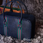 Picture of Kit Travel Tote Bag, Vintage Blue with Strip & 500gr Catenella Yarn, Blue