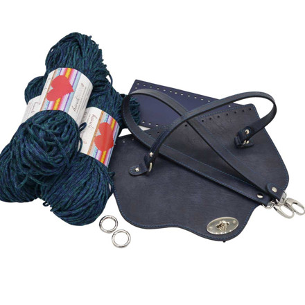 Picture of Kit Cover Royal, Vintage Blue with Shoulder Strap and 600gr Hearts Cord Yarn, Multicolor Blue
