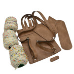 Picture of Kit Ginger Backpack with Eco-Leather Pocket and Tongue, Wood Brown with 900gr Pom Pom Cord Yarn, Ecru