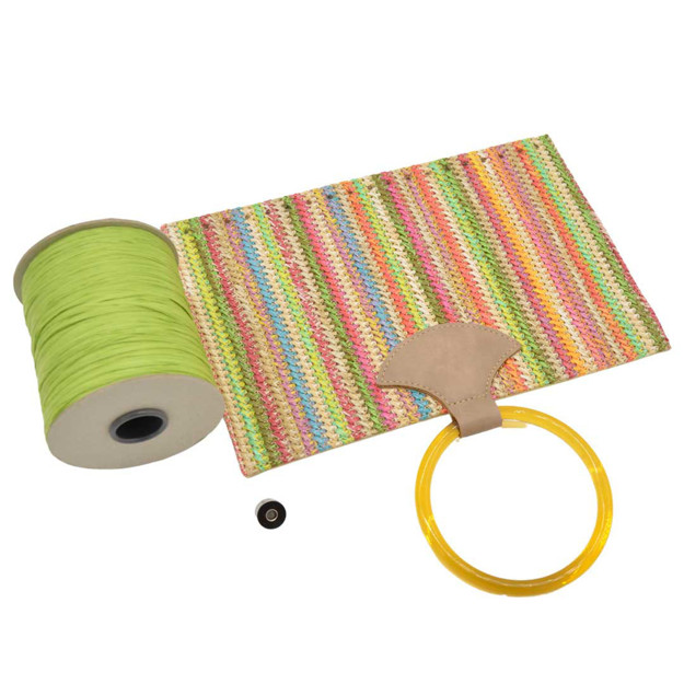 Picture of Kit Straw Fold Green with Round Resin Handle and 100gr Raffia Cord Yarn, Green