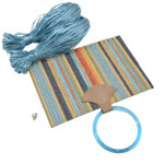 Picture of Kit Straw Fold Blue with Round Resin Handle and 100gr Raffia Cord Yarn, Light Blue