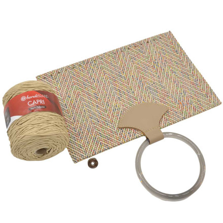 Picture of Kit Straw Fold Nude Gray with Round Resin Handle and 300g Capri Yarn, Biege