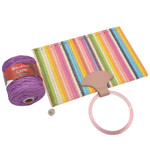 Εικόνα της Κιτ Ψάθα Fold Multicolor Ροζ με Κοκάλινο Χερούλι και Νήμα Capri 300γρ, Βιολετί