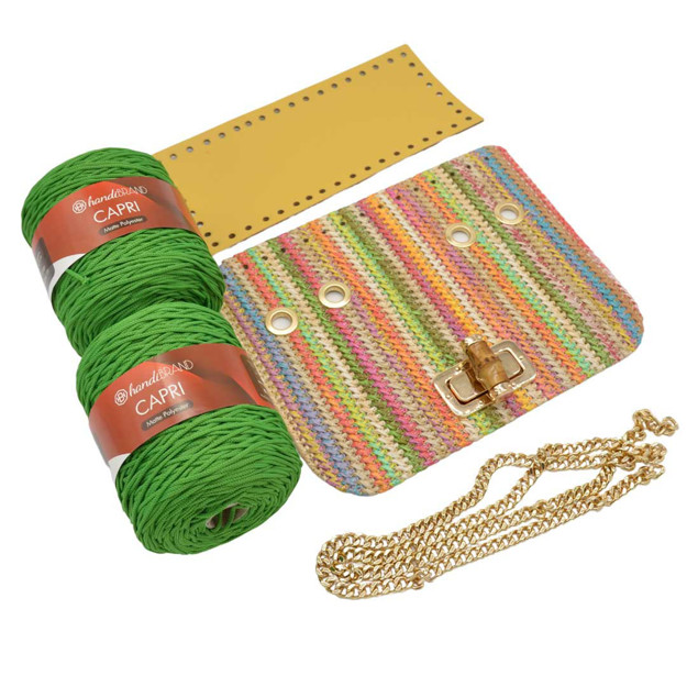 Εικόνα της Kιτ Καπάκι Limited Glamour 25εκ Ψάθα Multicolor Πράσινο με Νήμα Capri 600γρ, Πράσινο