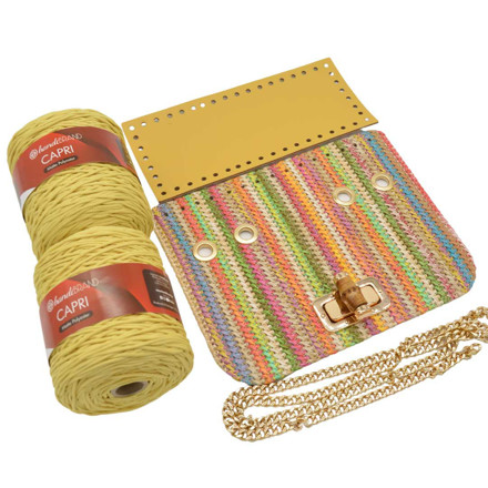 Εικόνα της Kιτ Καπάκι Limited Glamour 25εκ Ψάθα Multicolor Πράσινο με Νήμα Capri 600γρ, Κίτρινο