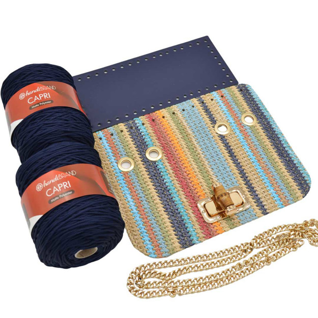 Picture of Kit Limited Glamour Cover 25cm Straw Multicolor Blue  with 600gr Capri Yarn, Blue