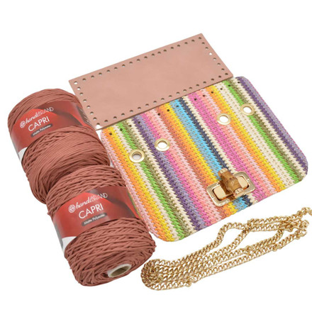 Εικόνα της Kιτ Καπάκι Limited Glamour 25εκ Ψάθα Multicolor  Ροζ με Νήμα Capri 600γρ, Σάπιο Μήλο