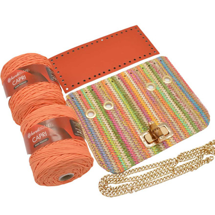 Εικόνα της Kιτ Καπάκι Limited Glamour 25εκ Ψάθα Multicolor Πράσινο με Νήμα Capri 600γρ, Ροδακινί