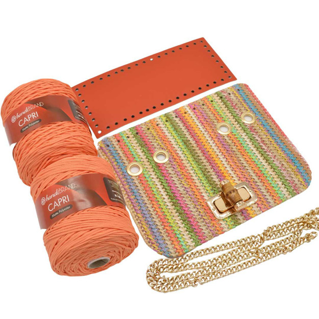 Εικόνα της Kιτ Καπάκι Limited Glamour 25εκ Ψάθα Multicolor Πράσινο με Νήμα Capri 600γρ, Ροδακινί