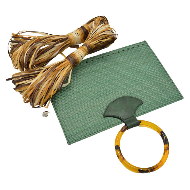 Picture of Kit Straw Fold Green with Round Resin Handle and 100gr Raffia Cord Yarn, Multicolor Brown