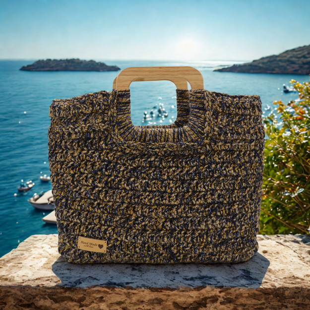 Picture of Kit Jute Bag, Wooden Handles. Choose your Color!