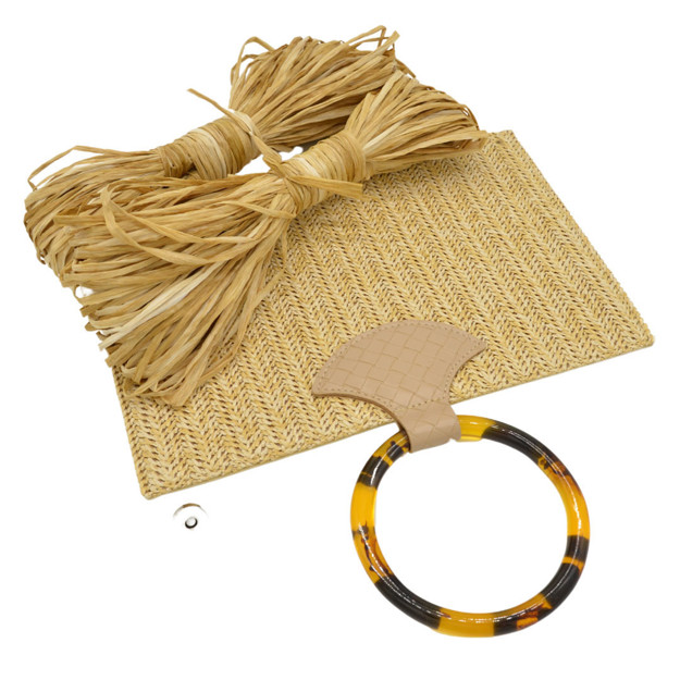 Picture of Kit Straw Fold Biege  with Round Resin Handle and 100gr Raffia Cord Yarn, Multicolor Biege