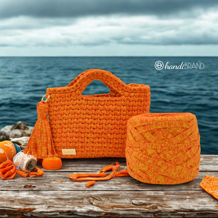 Picture of KIT Multicolor RIBBON Yarn Bag  with Crochet Handle