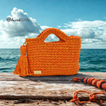 Picture of KIT Multicolor RIBBON Yarn Bag  with Crochet Handle