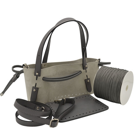 Picture of Kit Suede GLORIA with Two Handles and Two Draw Cords with Stopper, Light Gray Suede with 500gr Catenella Cord Yarn, Light Gray
