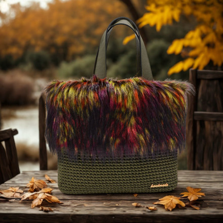 Εικόνα της Κιτ Tote Bag με Γούνα και Νήμα Heart 600γρ
