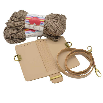 Picture of Kit MELLIA Bag Cover, 23cm Light Cigar with 120cm Strap and 400gr Hearts Cord Yarn,  Beige Summer
