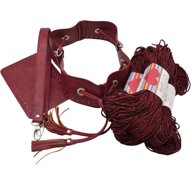 Picture of Kit Sugar Pouch Bag, Vintage Bordeaux with 600gr Hearts Cord Yarn
